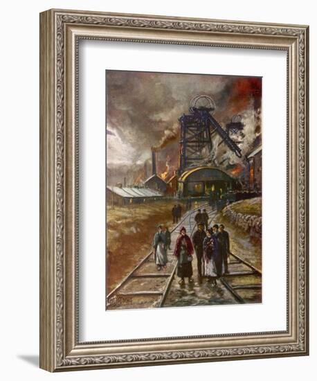 Welsh Men and Women Mineworkers Coming to Work in the Early Morning-null-Framed Art Print