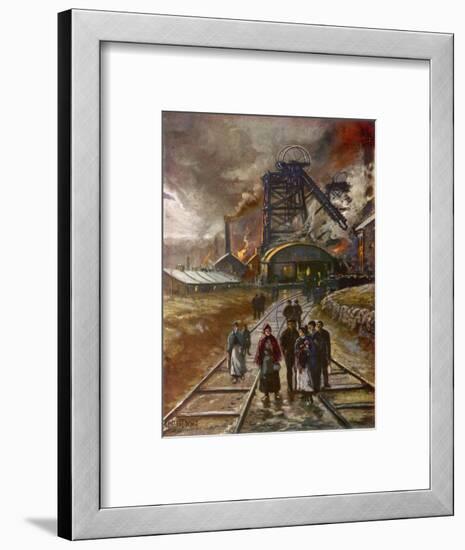 Welsh Men and Women Mineworkers Coming to Work in the Early Morning-null-Framed Art Print