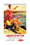 Travel By Train Poster-Aberystwyth-Welsh Tourism-Framed Art Print