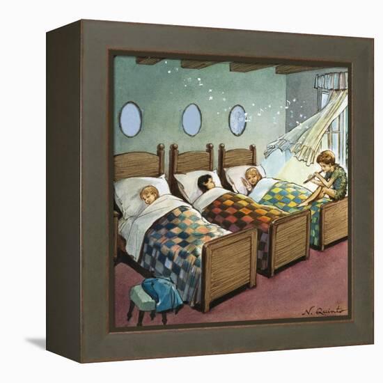 Wendy, Michael and John Sleeping, Illustration from 'Peter Pan' by J.M. Barrie-Nadir Quinto-Framed Premier Image Canvas