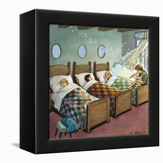 Wendy, Michael and John Sleeping, Illustration from 'Peter Pan' by J.M. Barrie-Nadir Quinto-Framed Premier Image Canvas