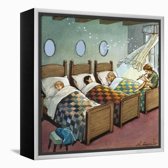 Wendy, Michael and John Sleeping, Illustration from 'Peter Pan' by J.M. Barrie-Nadir Quinto-Framed Premier Image Canvas