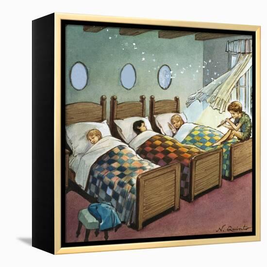 Wendy, Michael and John Sleeping, Illustration from 'Peter Pan' by J.M. Barrie-Nadir Quinto-Framed Premier Image Canvas