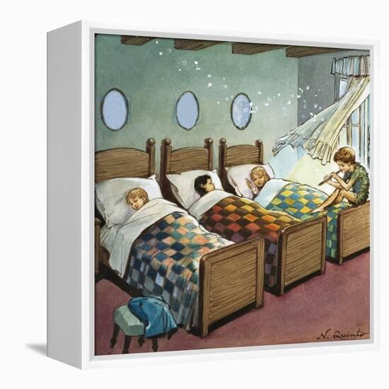 Wendy, Michael and John Sleeping, Illustration from 'Peter Pan' by J.M. Barrie-Nadir Quinto-Framed Premier Image Canvas