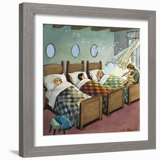 Wendy, Michael and John Sleeping, Illustration from 'Peter Pan' by J.M. Barrie-Nadir Quinto-Framed Premium Giclee Print