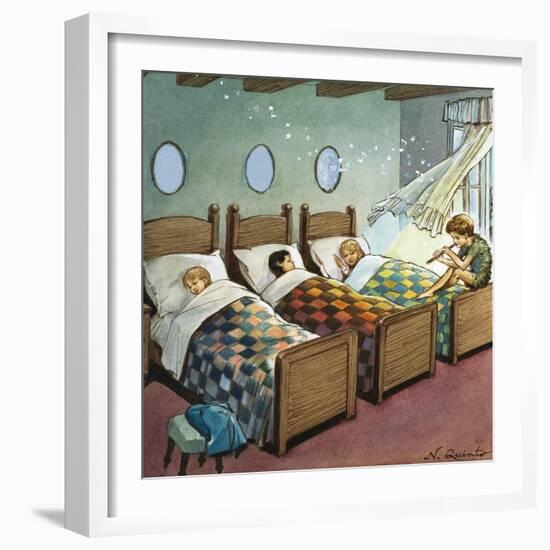Wendy, Michael and John Sleeping, Illustration from 'Peter Pan' by J.M. Barrie-Nadir Quinto-Framed Premium Giclee Print