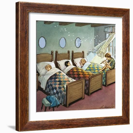 Wendy, Michael and John Sleeping, Illustration from 'Peter Pan' by J.M. Barrie-Nadir Quinto-Framed Giclee Print