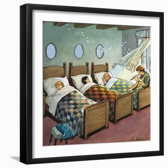 Wendy, Michael and John Sleeping, Illustration from 'Peter Pan' by J.M. Barrie-Nadir Quinto-Framed Giclee Print