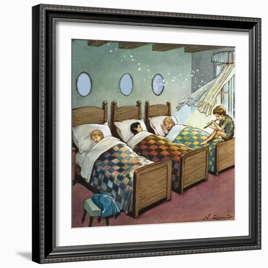 Wendy, Michael and John Sleeping, Illustration from 'Peter Pan' by J.M. Barrie-Nadir Quinto-Framed Giclee Print