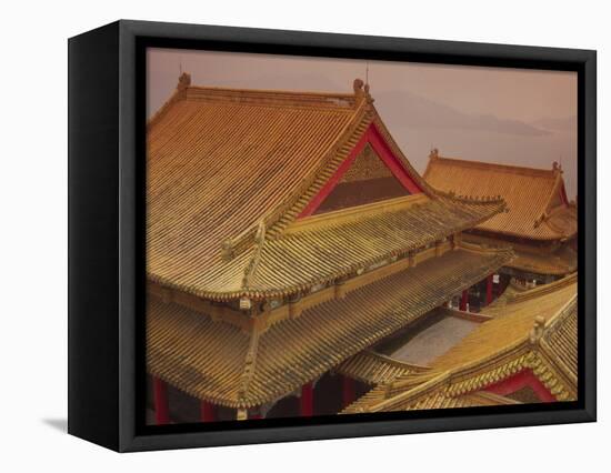 Wenwu Temple Rooftops with Sun Moon Lake in Background, Taiwan-Steve Satushek-Framed Premier Image Canvas