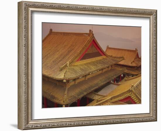 Wenwu Temple Rooftops with Sun Moon Lake in Background, Taiwan-Steve Satushek-Framed Photographic Print