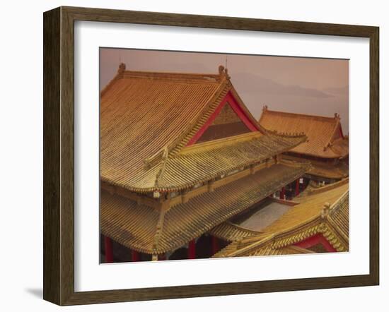 Wenwu Temple Rooftops with Sun Moon Lake in Background, Taiwan-Steve Satushek-Framed Photographic Print