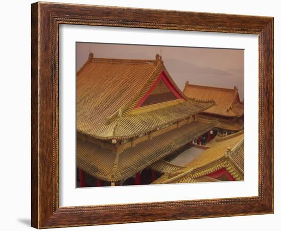 Wenwu Temple Rooftops with Sun Moon Lake in Background, Taiwan-Steve Satushek-Framed Photographic Print