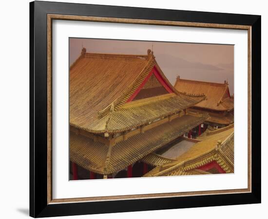 Wenwu Temple Rooftops with Sun Moon Lake in Background, Taiwan-Steve Satushek-Framed Photographic Print