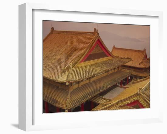 Wenwu Temple Rooftops with Sun Moon Lake in Background, Taiwan-Steve Satushek-Framed Photographic Print