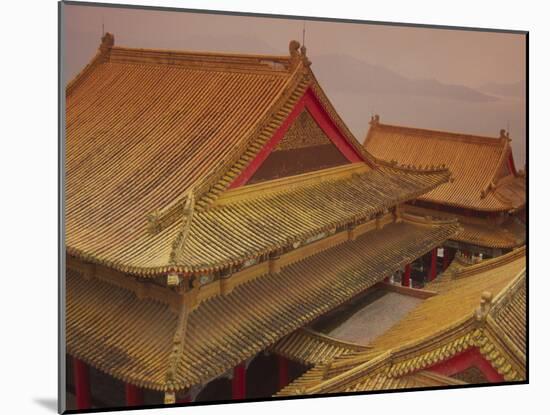 Wenwu Temple Rooftops with Sun Moon Lake in Background, Taiwan-Steve Satushek-Mounted Photographic Print