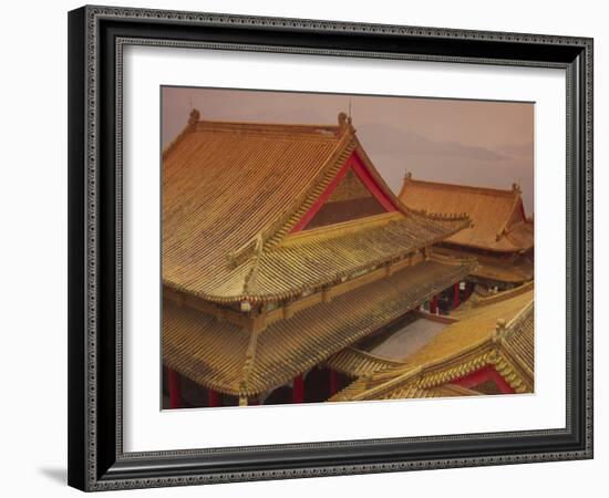 Wenwu Temple Rooftops with Sun Moon Lake in Background, Taiwan-Steve Satushek-Framed Photographic Print