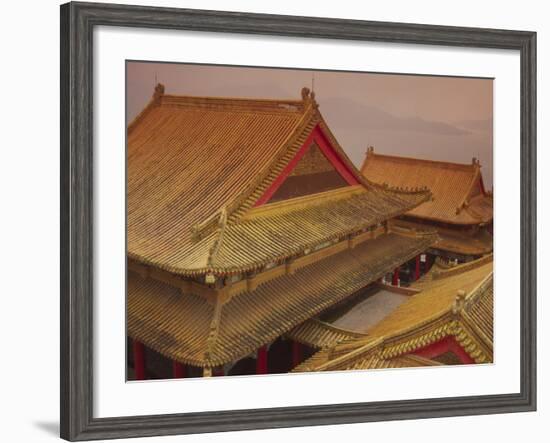 Wenwu Temple Rooftops with Sun Moon Lake in Background, Taiwan-Steve Satushek-Framed Photographic Print