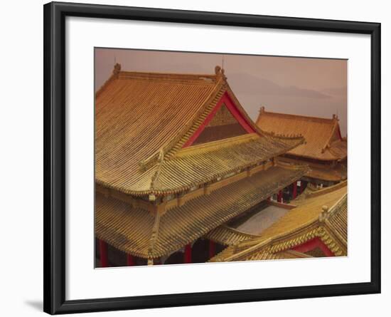 Wenwu Temple Rooftops with Sun Moon Lake in Background, Taiwan-Steve Satushek-Framed Photographic Print