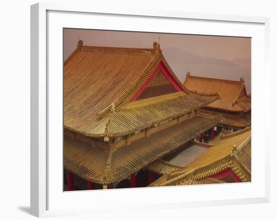 Wenwu Temple Rooftops with Sun Moon Lake in Background, Taiwan-Steve Satushek-Framed Photographic Print