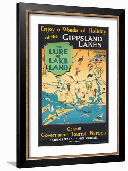 Werbeplakat des australischen Fremdenverkehrsbüros für die Gippsland-Seen-null-Framed Giclee Print