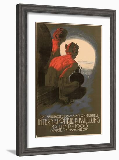 Werbeplakat für die Weltausstellung in Mailand 1906 anlässlich der Eröffnung des Simplontunnels-null-Framed Giclee Print