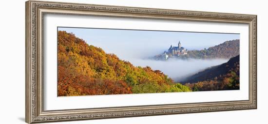 Wernigerode Castle Emerging from Morning Fog, All around Autumnal Woods, Saxony-Anhalt-Andreas Vitting-Framed Photographic Print