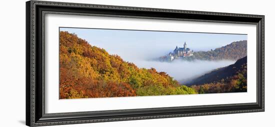 Wernigerode Castle Emerging from Morning Fog, All around Autumnal Woods, Saxony-Anhalt-Andreas Vitting-Framed Photographic Print