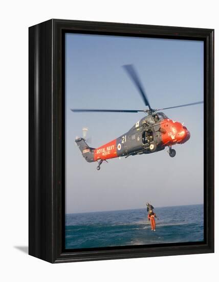 Wessex Helicopter Winching up Survivior in Rescue from Sea-R H Productions-Framed Premier Image Canvas