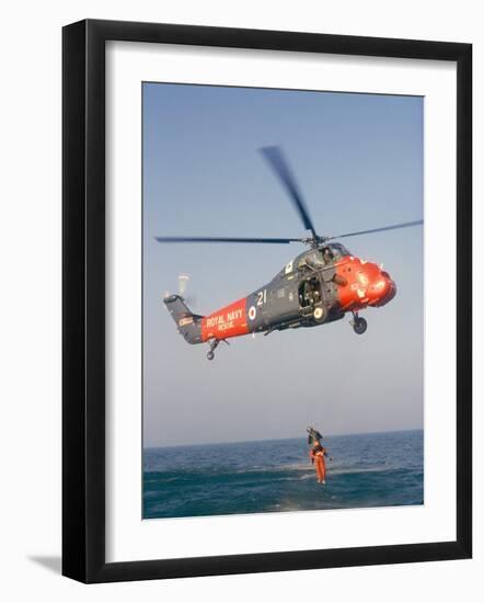 Wessex Helicopter Winching up Survivior in Rescue from Sea-R H Productions-Framed Photographic Print