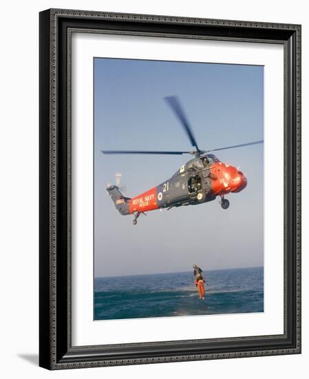 Wessex Helicopter Winching up Survivior in Rescue from Sea-R H Productions-Framed Photographic Print