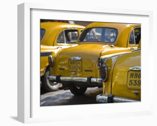 West Bengal, Kolkata, Calcutta, Yellow Ambassador Taxis, India-Jane Sweeney-Framed Photographic Print