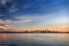 Sun Painting the City Skyline Gold, Blue Water and Sky-West Coast Scapes-Photographic Print