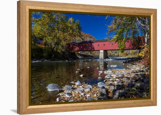 West Cornwall covered bridge over Housatonic River, West Cornwall, Connecticut, USA-null-Framed Premier Image Canvas