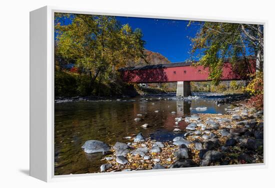 West Cornwall covered bridge over Housatonic River, West Cornwall, Connecticut, USA-null-Framed Premier Image Canvas