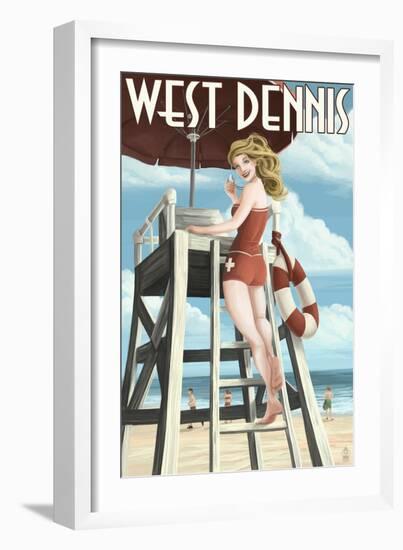 West Dennis, Massachusetts - Lifeguard Pinup Girl-Lantern Press-Framed Art Print