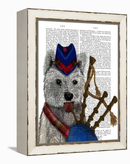 West Highland Terrier and Bagpipes-Fab Funky-Framed Stretched Canvas