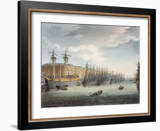 West India Docks, 1809 (Coloured Engraving)-T Rowlandson-Framed Giclee Print