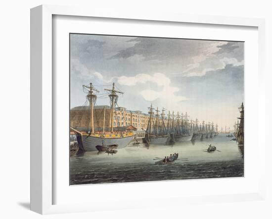 West India Docks, 1809 (Coloured Engraving)-T Rowlandson-Framed Giclee Print