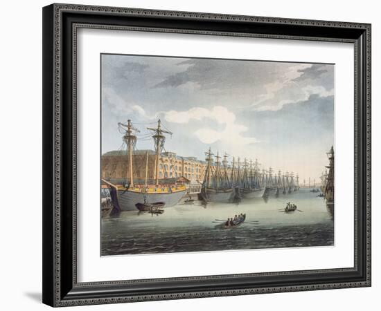 West India Docks, 1809 (Coloured Engraving)-T Rowlandson-Framed Giclee Print