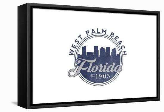 West Palm Beach, Florida - Skyline Seal (Blue)-Lantern Press-Framed Stretched Canvas