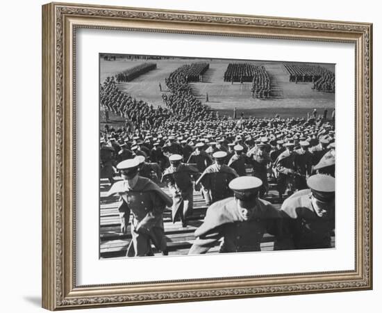 West Point Cadets Swarming into Bleachers for Army-Navy Game at Baltimore Stadium-Alfred Eisenstaedt-Framed Photographic Print