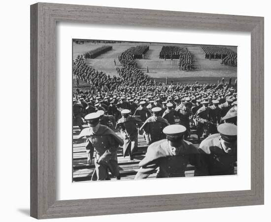 West Point Cadets Swarming into Bleachers for Army-Navy Game at Baltimore Stadium-Alfred Eisenstaedt-Framed Photographic Print