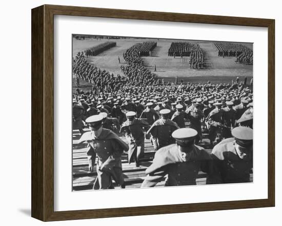 West Point Cadets Swarming into Bleachers for Army-Navy Game at Baltimore Stadium-Alfred Eisenstaedt-Framed Photographic Print