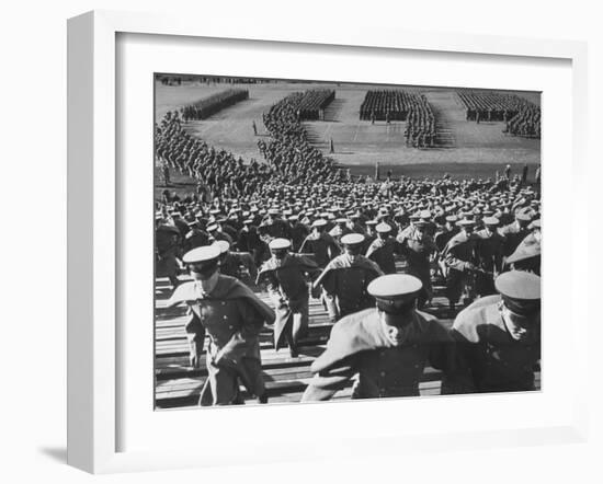 West Point Cadets Swarming into Bleachers for Army-Navy Game at Baltimore Stadium-Alfred Eisenstaedt-Framed Photographic Print