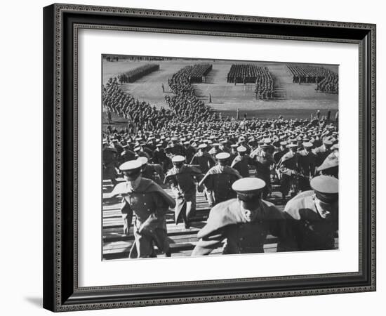 West Point Cadets Swarming into Bleachers for Army-Navy Game at Baltimore Stadium-Alfred Eisenstaedt-Framed Photographic Print