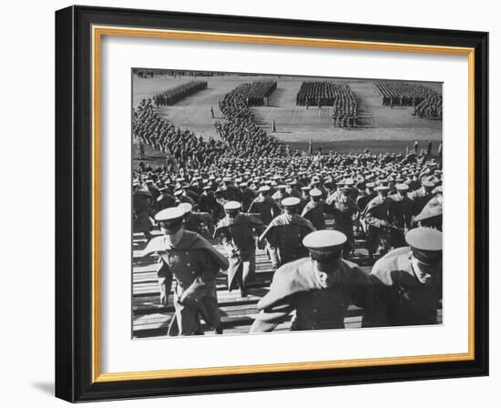 West Point Cadets Swarming into Bleachers for Army-Navy Game at Baltimore Stadium-Alfred Eisenstaedt-Framed Photographic Print