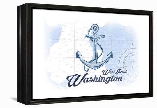 West Port, Washington - Anchor - Blue - Coastal Icon-Lantern Press-Framed Stretched Canvas