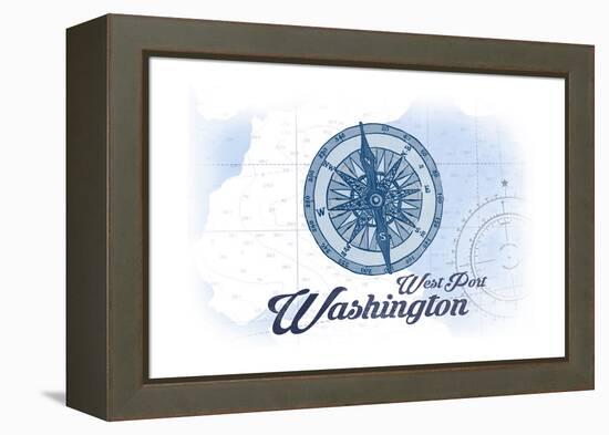 West Port, Washington - Compass - Blue - Coastal Icon-Lantern Press-Framed Stretched Canvas