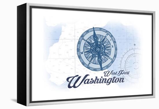 West Port, Washington - Compass - Blue - Coastal Icon-Lantern Press-Framed Stretched Canvas